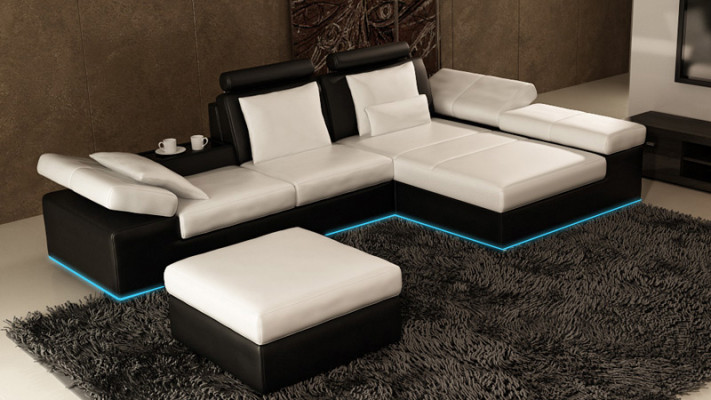 Ledercouch Sofa mat USB Wunnlandschaft Ecksofagarnitur Design Modern Sofa K5014C