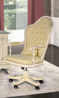 Bürosstull Holz Chefsessel Chesterfield Italienesch Miwwelen wäiss dréibar wäiss nei