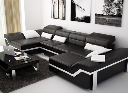 Ledercouch Sofa Couch Wunnlandschaft Eckcouch Garnitur Design Modern Sofa K5007C