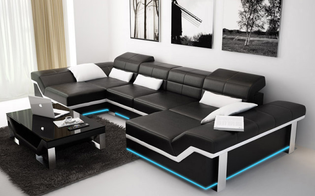 Ledercouch Sofa Couch Wunnlandschaft Eckcouch Garnitur Design Modern Sofa K5007C
