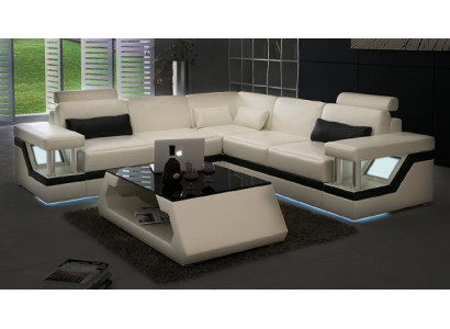 LEDERSOFA XXL GARNITUR WUNNZWEEDECKCOUCH LEDER ECKSOFA SCHWÄRZ / WÄISS