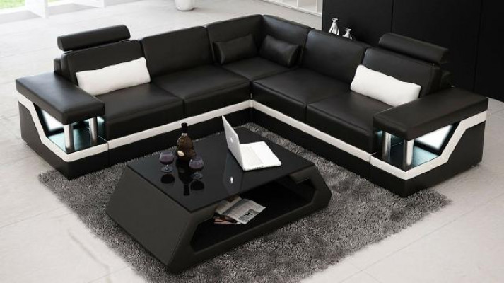 LEDERSOFA XXL GARNITUR WUNNZWEEDECKCOUCH LEDER ECKSOFA SCHWÄRZ / WÄISS