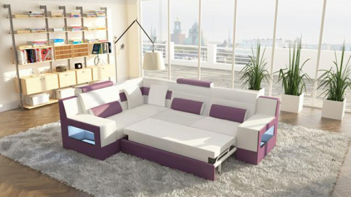 Wunnlandschaft Sofa USB Polster Eck-Ecksofa Garnitur Moossfabrikatioun Lieder Sofa