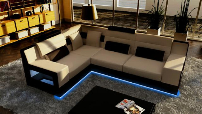 Wohnlandschaft Sofa + USB, Polster Ecke Ecksofa Garnitur Textil Stoff Lieder Sofas