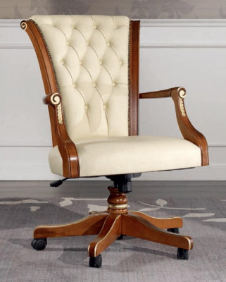 Bürostull Holz Chefsessel Chesterfield italienesch Miwwelen wäiss Dréistull nei