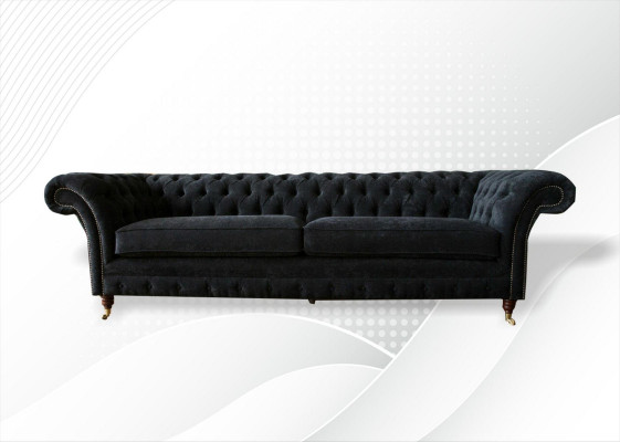 Grouss Sofa 4-Sëtzer Canapé Chesterfield Polstersetzer Lieder Textil Schwaarz