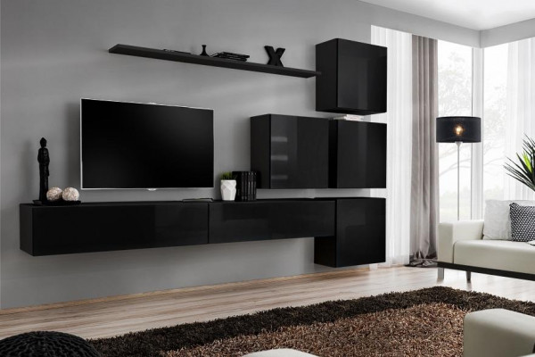 Wunnzëmmer Set Wandregal Sideboard Wunnwänn Wandsschaf Komplett 7 Deeler. Nei.