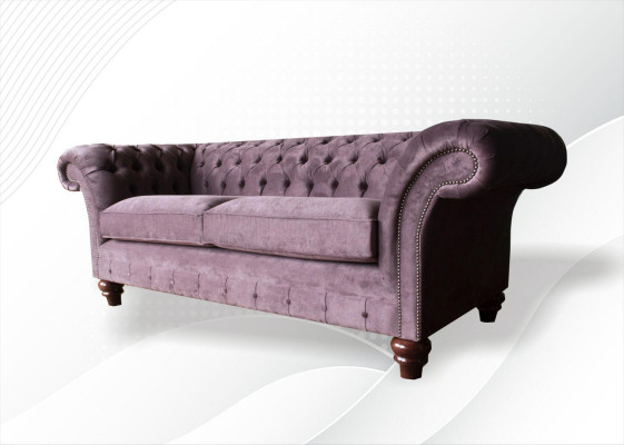 Chesterfield Canapé Polster Klassesch Lieder Textil 3-Sëtz Sofa Dräisëtzer