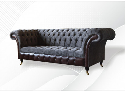 Chesterfield 3-Sëtzer Wunnzëmmer Canapé Sofa Polster Sëtz Textil Stoff