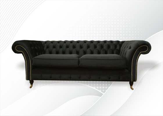 Chesterfield Canapé Polstersofa Klassesch Textil Schwaarz Sofa 3-sëtzeger