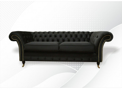 Chesterfield Canapé Polstersofa Klassesch Textil Schwaarz Sofa 3-sëtzeger