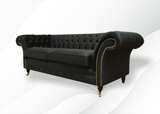 Chesterfield Canapé Polstersofa Klassesch Textil Schwaarz Sofa 3-sëtzeger