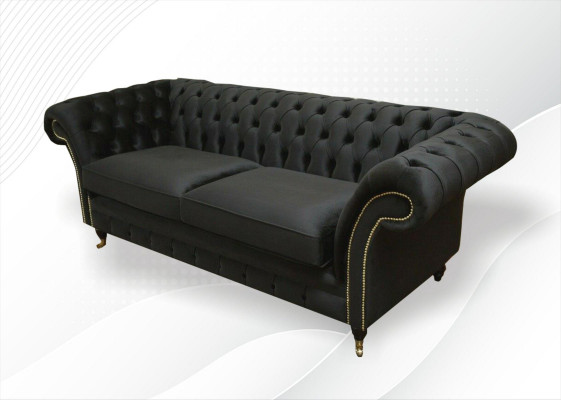 Chesterfield Canapé Polstersofa Klassesch Textil Schwaarz Sofa 3-sëtzeger