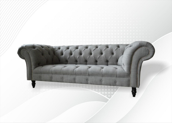 Chesterfield 3 Sëtzer Designer Canapé Polstersolfa Couchen Stoff Textil