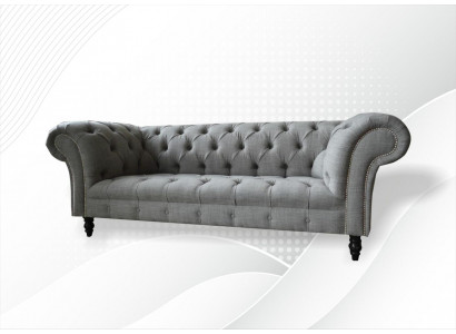 Chesterfield 3 Sëtzer Designer Canapé Polstersolfa Couchen Stoff Textil