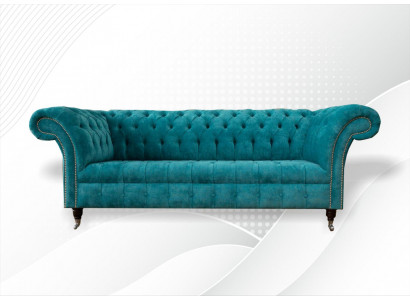 Chesterfield Canapé Këssen Sofas Klassesch Textil Türkis 3 Sëtz Stoff