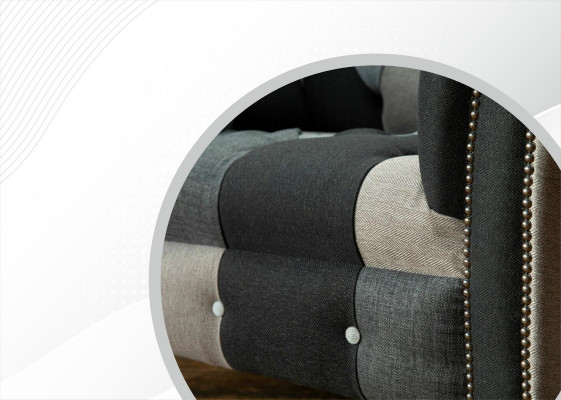 Chesterfield Design Canapé Stoff Sëtz 1.5 Sëtz Sofas Polster Lounge Club Nei