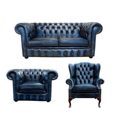 Sofagarnitur Chesterfield Ledersofa Sofa Canapé Lieder Polster Oueressel