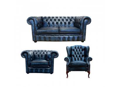 Sofagarnitur Chesterfield Ledersofa Sofa Canapé Lieder Polster Oueressel
