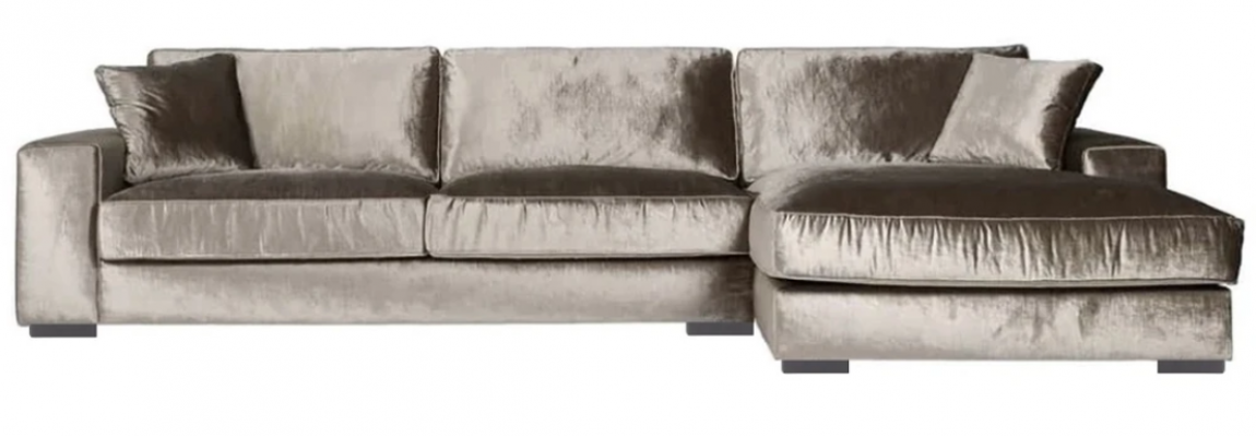 Braune Ecksofa Stoff Stuff wéi Vëludo mat engem modernen Design, gëeegent fir de Wunnzëmmer. Italienesch Design Canapéë mat Polster Sofas.