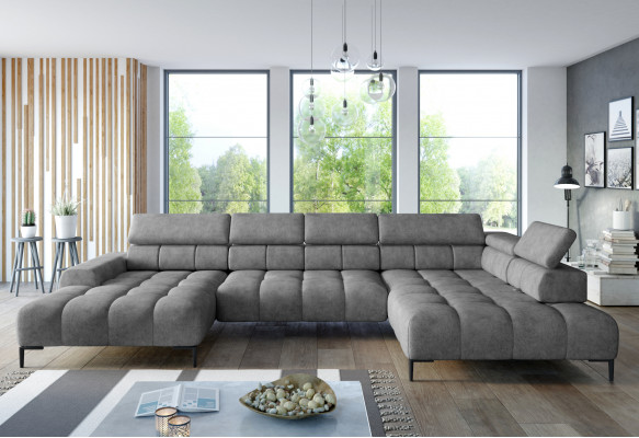 Material U-Form Couch Wonlandschaft Ecksofa Schlofffunktioun Modern Design Canapé Stoff