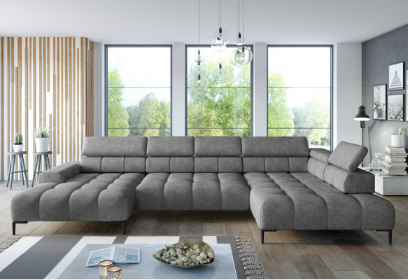 Material U-Form Couch Wonlandschaft Ecksofa Schlofffunktioun Modern Design Canapé Stoff