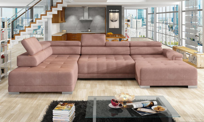 Canapé an U-Form Ecksofa Wunnlandschaft Design Stoff Canapé Bettfunktioun Schlofcouch