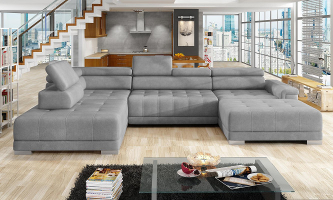 Canapé an U-Form Ecksofa Wunnlandschaft Design Stoff Canapé Bettfunktioun Schlofcouch
