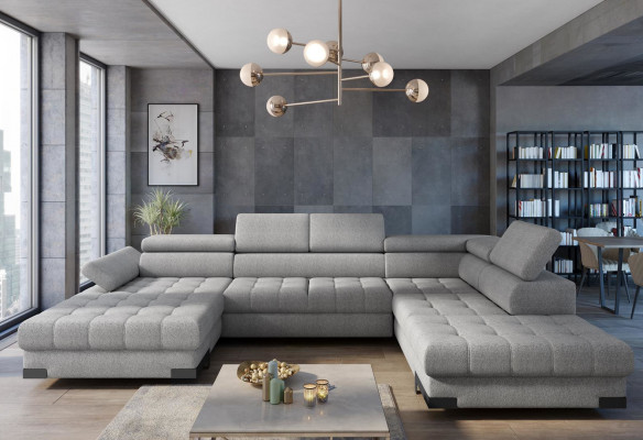 Wunnlandschaft Ecksofa Stoff U-Form Schlofffunktioun Canapé Design Polster Textil Eck
