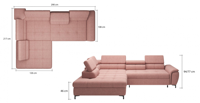 Eckcouch L-Form Sofa Couch Design Polster Schlofcouch Textil Bettfunktion Textil