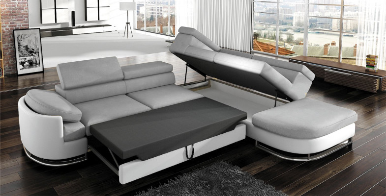 Canapé Schloofcanapé Designer Canapé mat Bettfunktioun + Bettuucht Eckcanapé Couch NEI