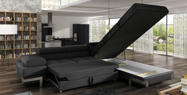 Sofa Schlafsofa Designer Sofa mat Bettfunktion + Bettkëscht Ecksofa Canapé NEI