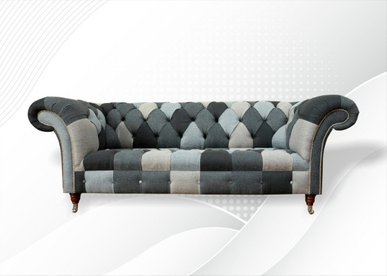 Dräi-Sëtz-Stéck Wunnzëmmer Design Couche Polstersofa Sofae Samt Stoff Chesterfield