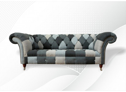 Dräi-Sëtz-Stéck Wunnzëmmer Design Couche Polstersofa Sofae Samt Stoff Chesterfield