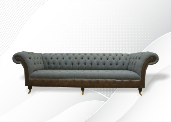 Chesterfield 4 Sëtzer Gro Stoff Wunnzëmmer Design Polstersofa Grouss Textilmöbel