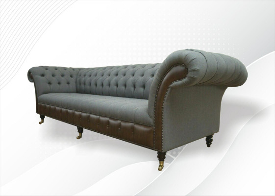Chesterfield 4 Sëtzer Gro Stoff Wunnzëmmer Design Polstersofa Grouss Textilmöbel