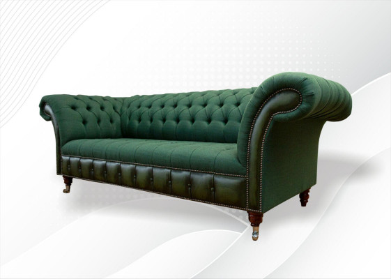 Chesterfield 3 Plaz Donkelgréng Wunnzëmmer Design Couchen Gepolstert Sofa Textil