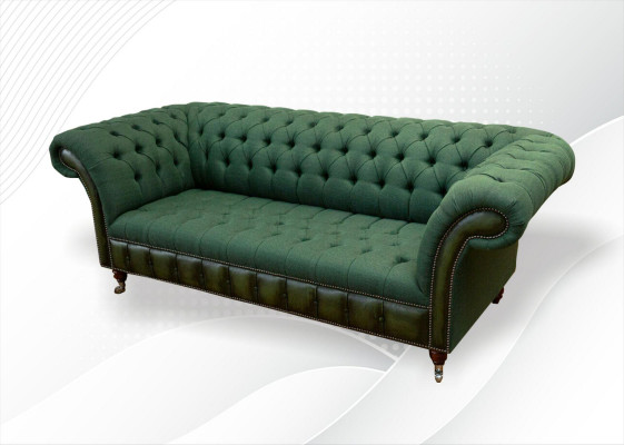Chesterfield 3 Plaz Donkelgréng Wunnzëmmer Design Couchen Gepolstert Sofa Textil
