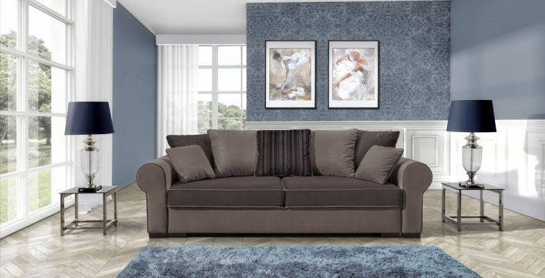 Canapé Schlofsgaang Designer 3-Sëtzer Canapé mat Schloffunktion + Schlofkëscht Couch NEI