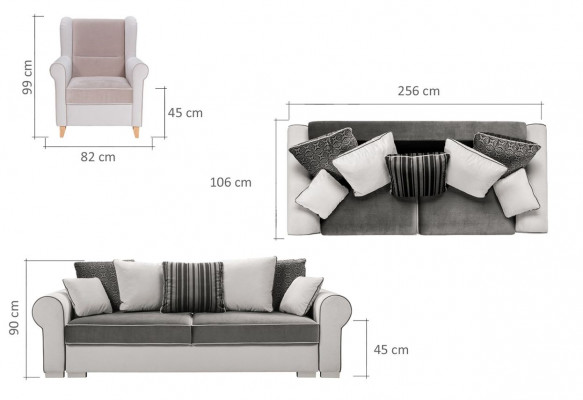 Canapé Schlofsgaang Designer 3-Sëtzer Canapé mat Schloffunktion + Schlofkëscht Couch NEI