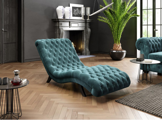 Lounge-Couch Chesterfield Canapé Sofa Plang Holz Metall Chaiselongue Relaxplang