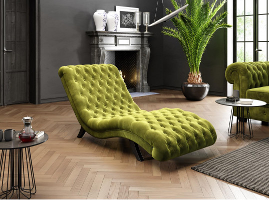 Lounge-Couch Chesterfield Canapé Sofa Plang Holz Metall Chaiselongue Relaxplang
