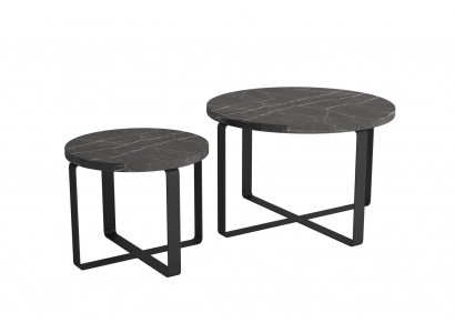2x Kaffisäitdëscher Edelstol Schwaarz Ronn Miwwelen Modernen Design Set