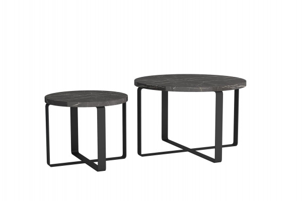 2x Kaffisäitdëscher Edelstol Schwaarz Ronn Miwwelen Modernen Design Set