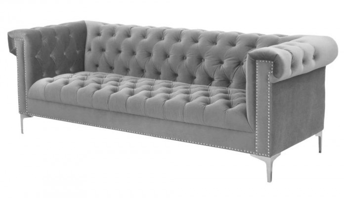 Grou Chesterfield Dräisëtzer Stoff Wunnzëmmer Design Canapéë Polstersofaen Nei