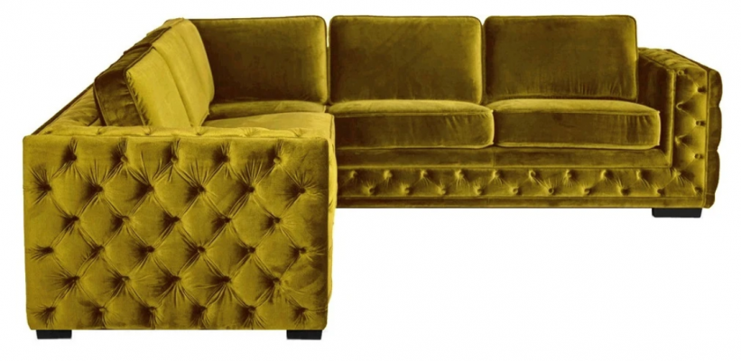 Chesterfield Samett Ecksmonni Sofa Couch Polstereckgarnitur Wunnzëmmer Couchen Giel