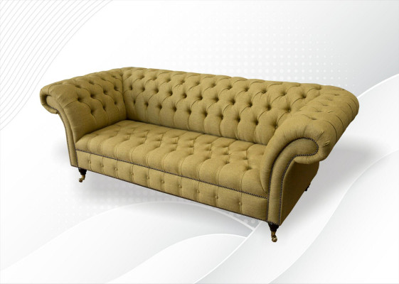 Chesterfield 3-Sëtz Giel Wunnzëmmer Design Couchen Polstersofa Sofas Textil