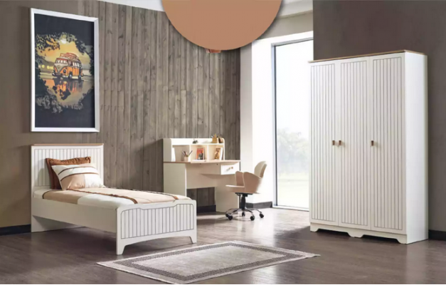 Moderne Komplett Jugendzëmmer Luxus Kannerzëmmer Set 3tlg Wäiss