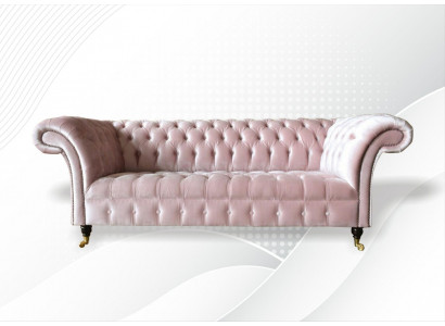 Chesterfield 3-Sëtzer Hellrout Kreativ Miwwel Neit Wunnzëmmer Modern Design Canapé