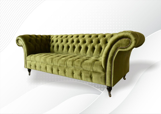Chesterfield Gréng Dräisëtzer Wunnzëmmer Design Couchen Polstersofa Textil Nei